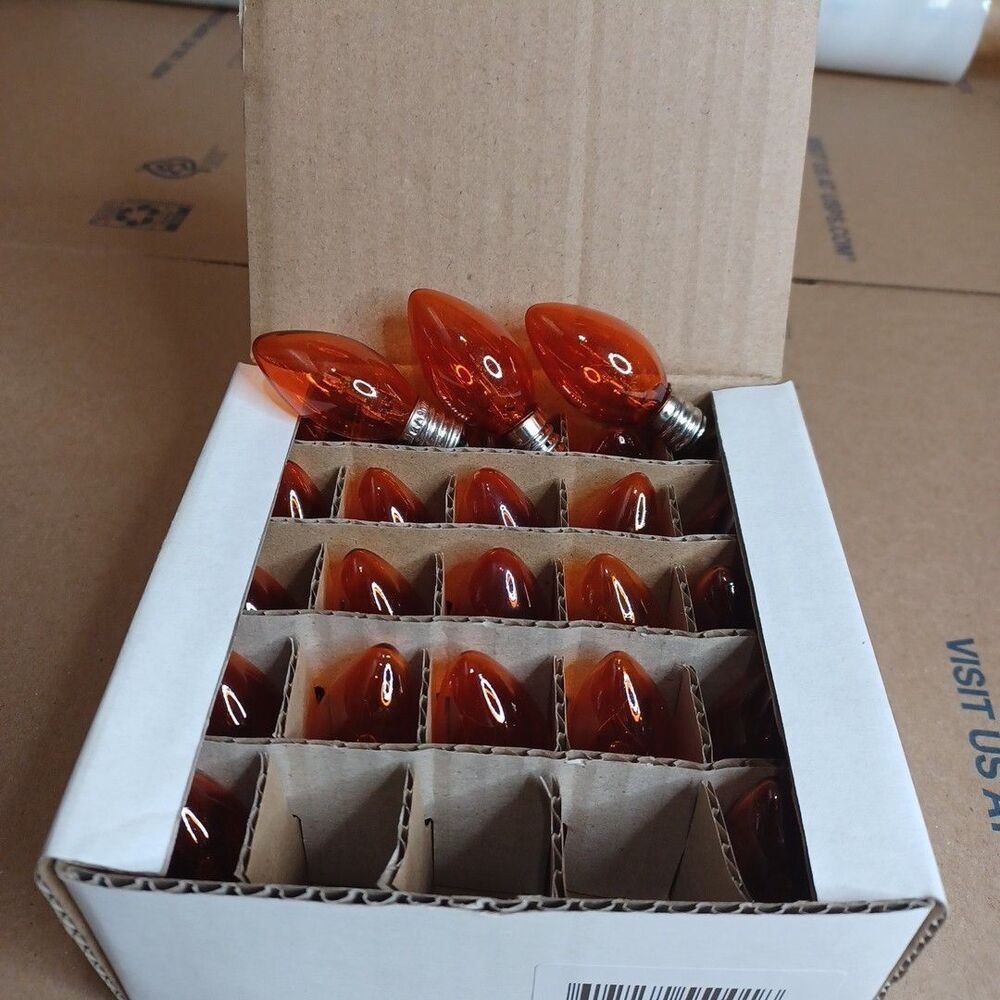 C7 5W Amber Box of 25 Replacement Bulbs Transparent 130v NOS Light Outdoor Craft
